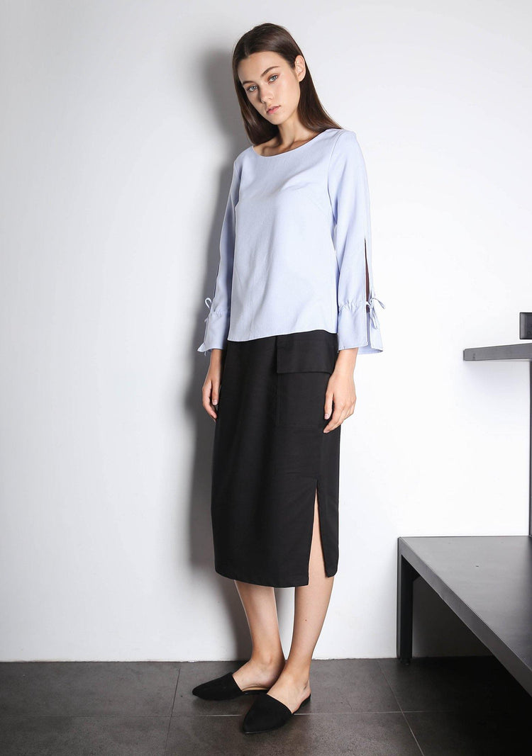 IKO LONG SLEEVED BLOUSE - POWDER BLUE - SALIENT LABEL
