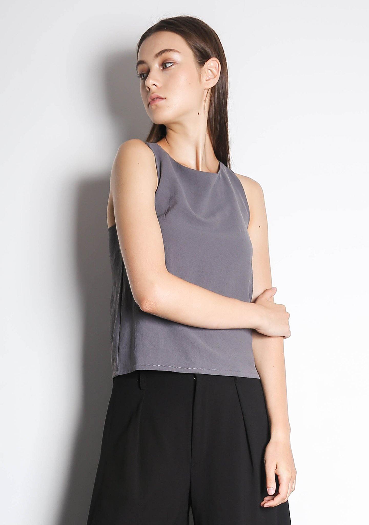 ISHA ASYMMETRIC BACK TOP - DARK GULL GREY - SALIENT LABEL