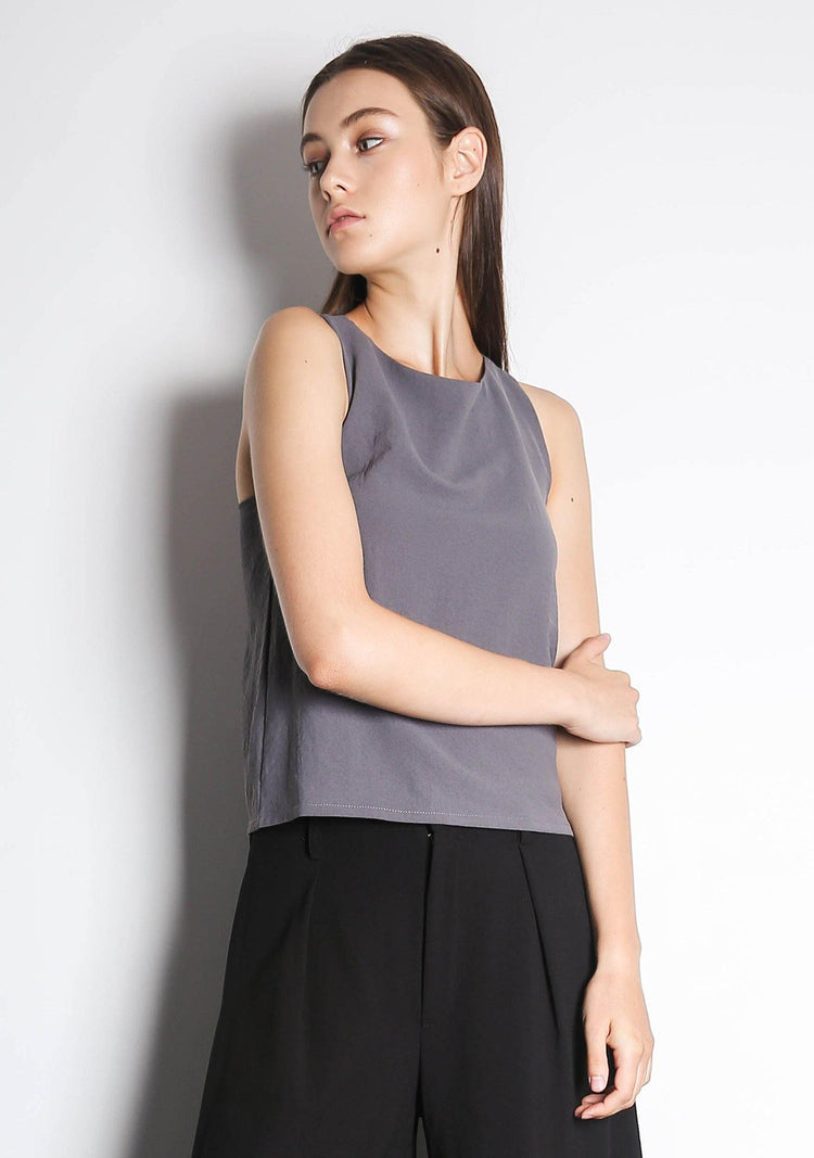 ISHA ASYMMETRIC BACK TOP - DARK GULL GREY - SALIENT LABEL