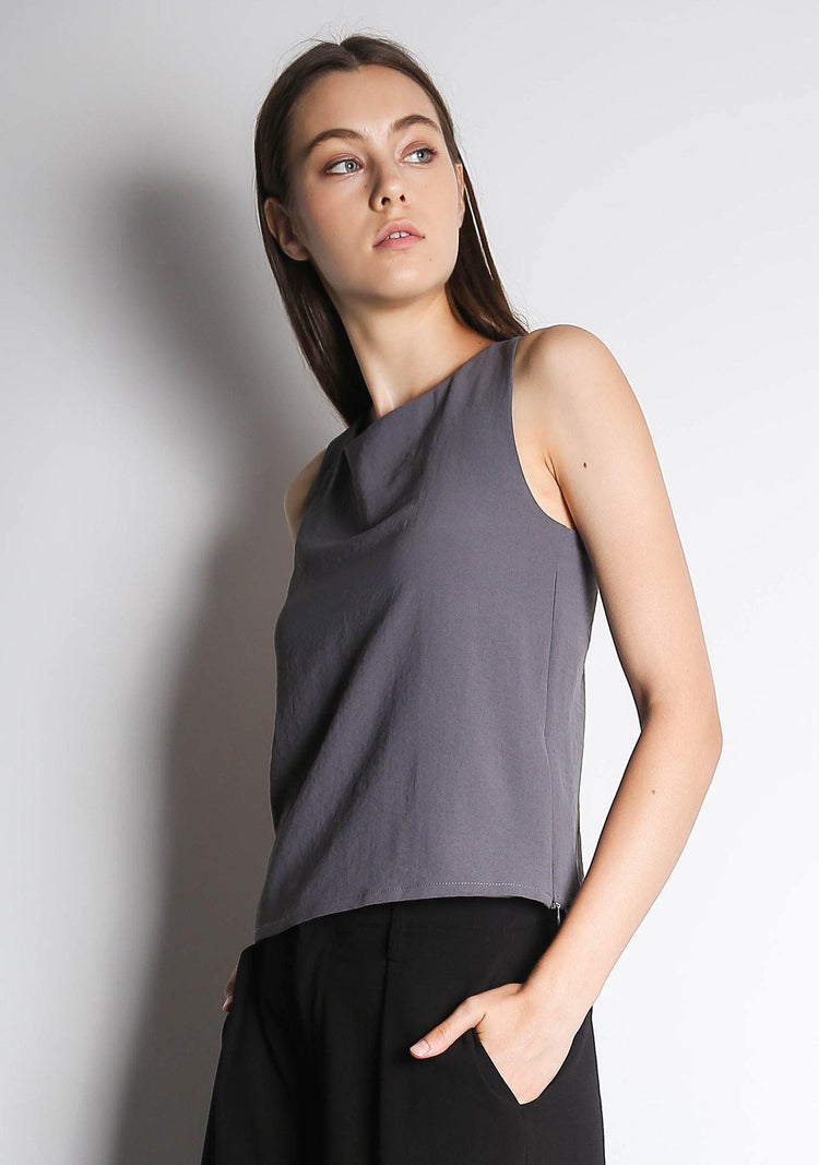 ISHA ASYMMETRIC BACK TOP - DARK GULL GREY - SALIENT LABEL