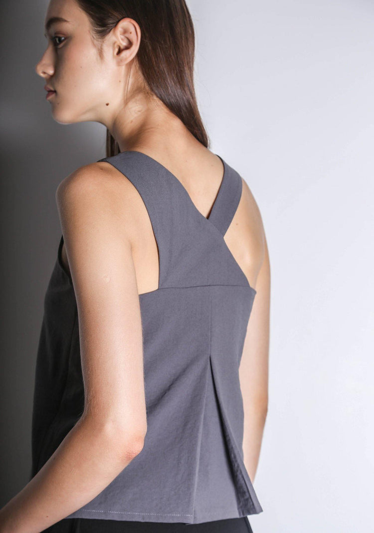 ISHA ASYMMETRIC BACK TOP - DARK GULL GREY - SALIENT LABEL