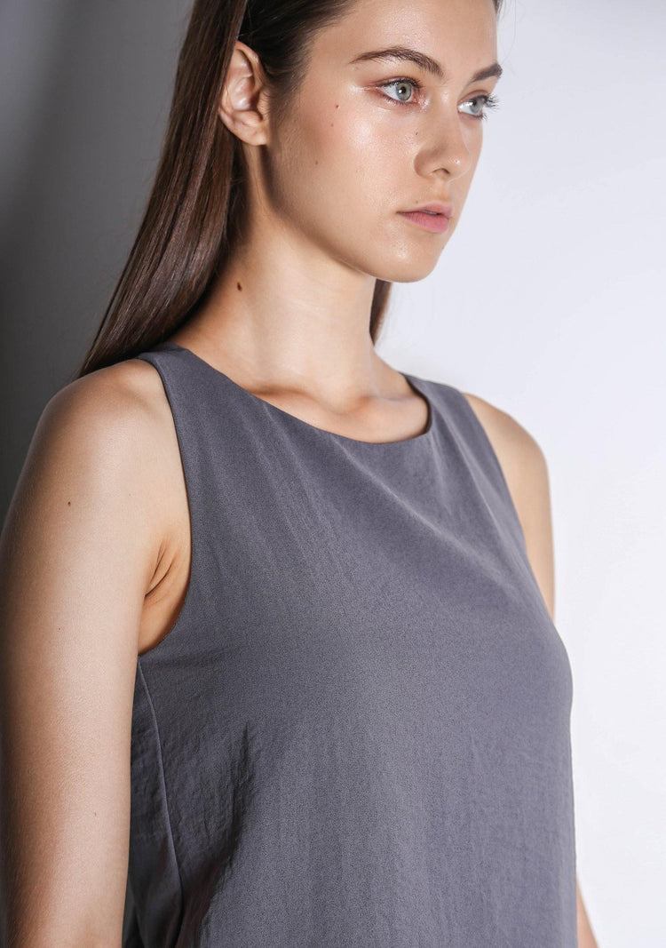 ISHA ASYMMETRIC BACK TOP - DARK GULL GREY - SALIENT LABEL