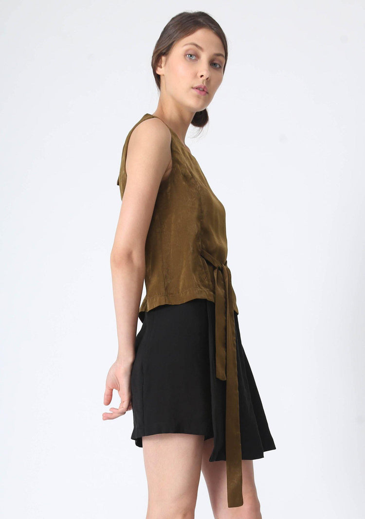 JEAN FOLD BACK TOP WITH SASH - OLIVE GREEN - SALIENT LABEL