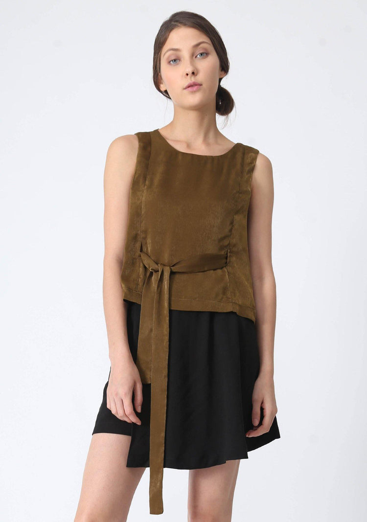 JEAN FOLD BACK TOP WITH SASH - OLIVE GREEN - SALIENT LABEL