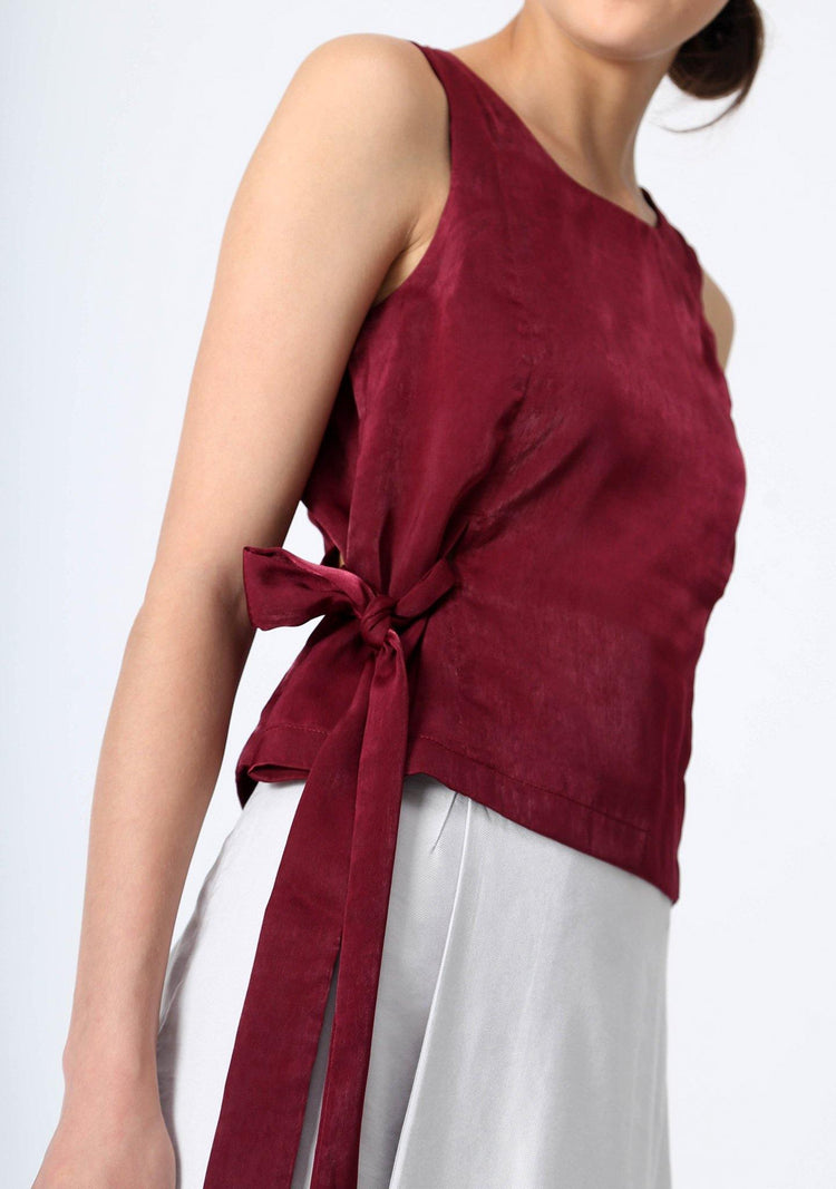 JEAN FOLD BACK TOP WITH SASH - CARMINE - SALIENT LABEL
