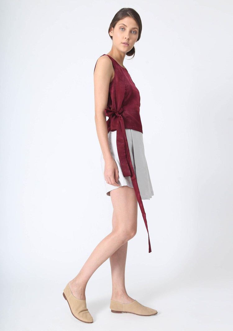 JEAN FOLD BACK TOP WITH SASH - CARMINE - SALIENT LABEL