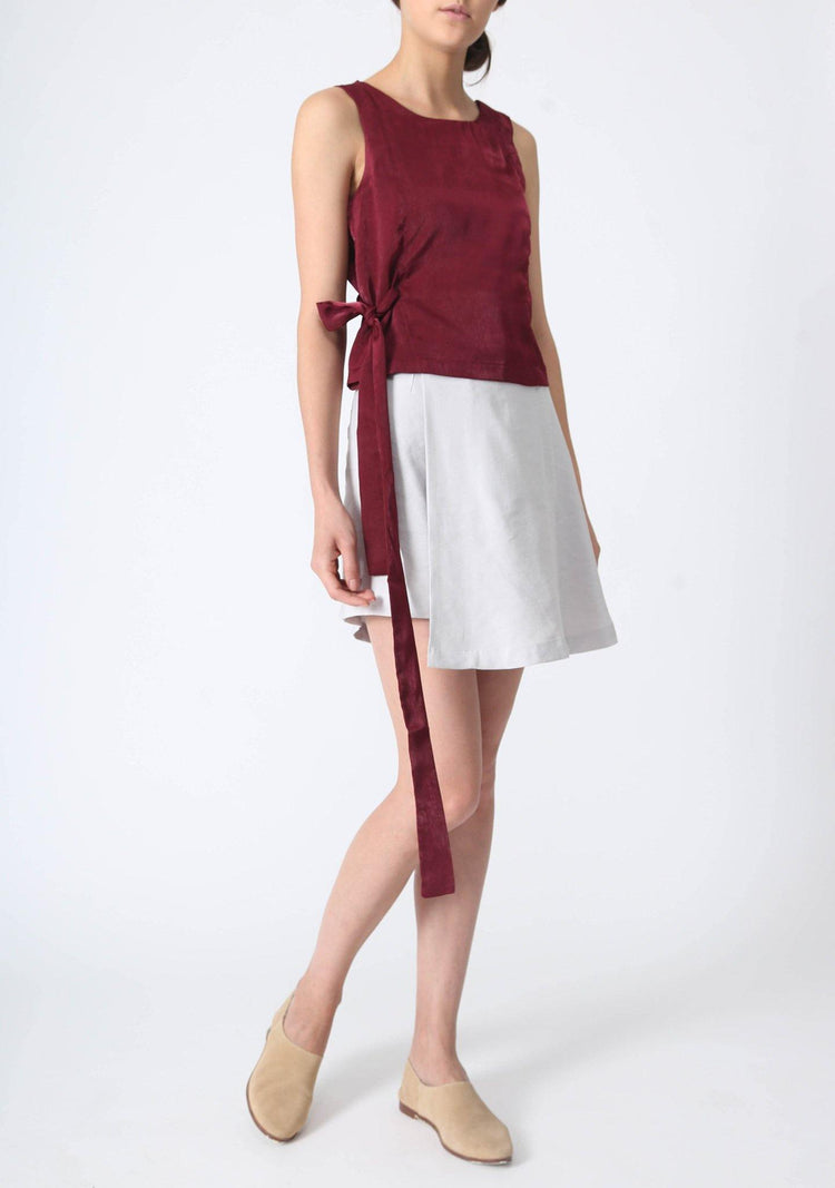 JEAN FOLD BACK TOP WITH SASH - CARMINE - SALIENT LABEL