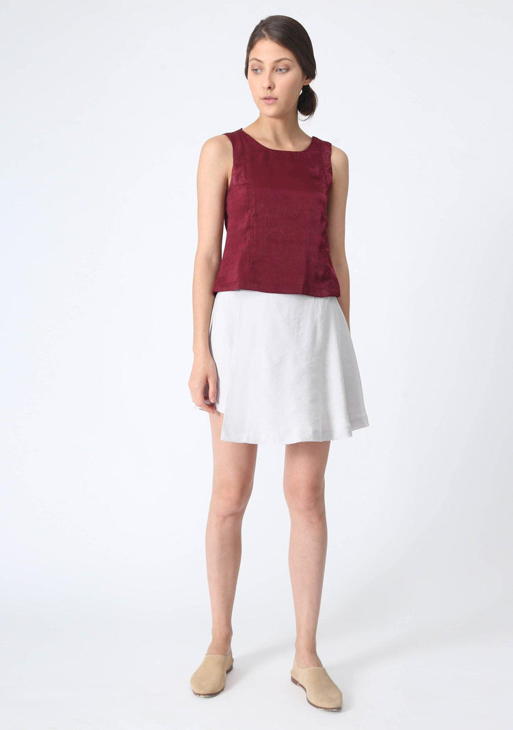 JEAN FOLD BACK TOP WITH SASH - CARMINE - SALIENT LABEL