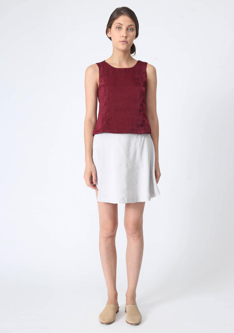 JEAN FOLD BACK TOP WITH SASH - CARMINE - SALIENT LABEL
