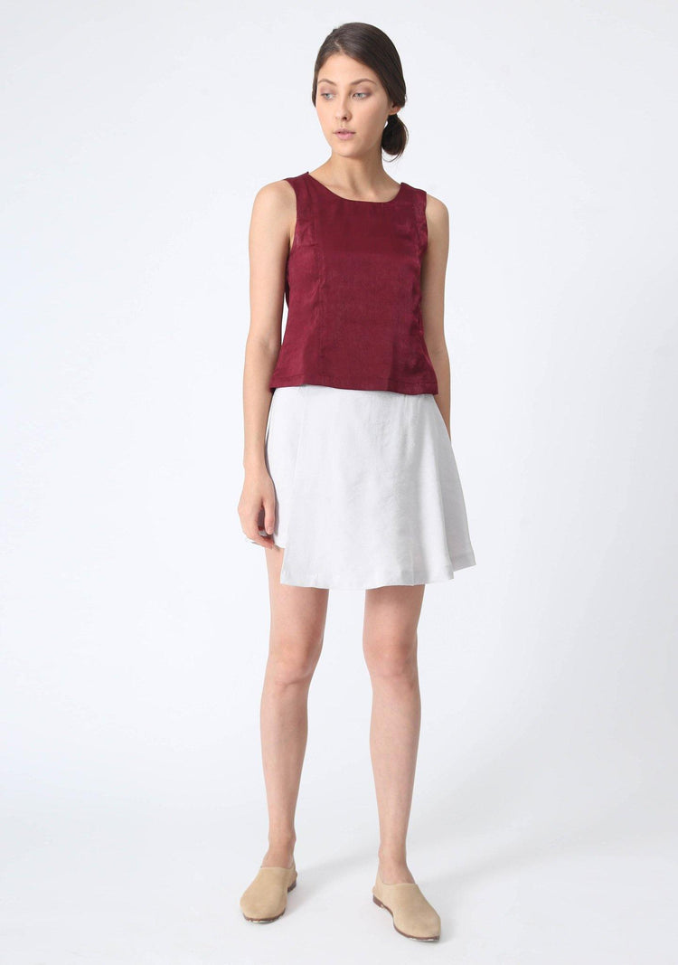 JEAN FOLD BACK TOP WITH SASH - CARMINE - SALIENT LABEL