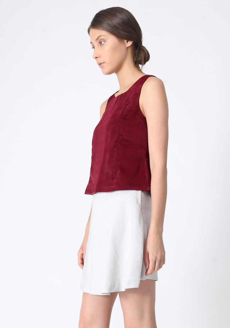 JEAN FOLD BACK TOP WITH SASH - CARMINE - SALIENT LABEL