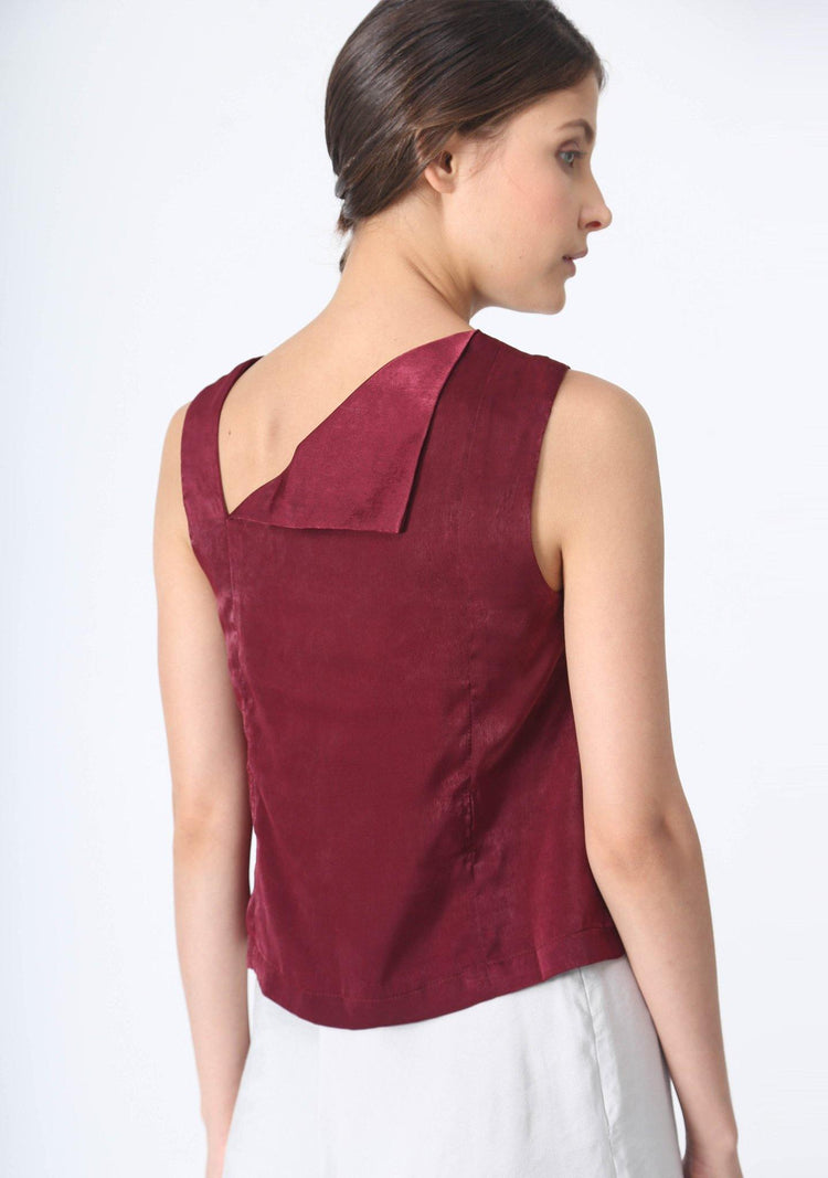 JEAN FOLD BACK TOP WITH SASH - CARMINE - SALIENT LABEL