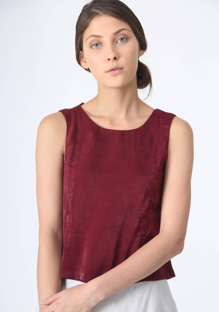 JEAN FOLD BACK TOP WITH SASH - CARMINE - SALIENT LABEL