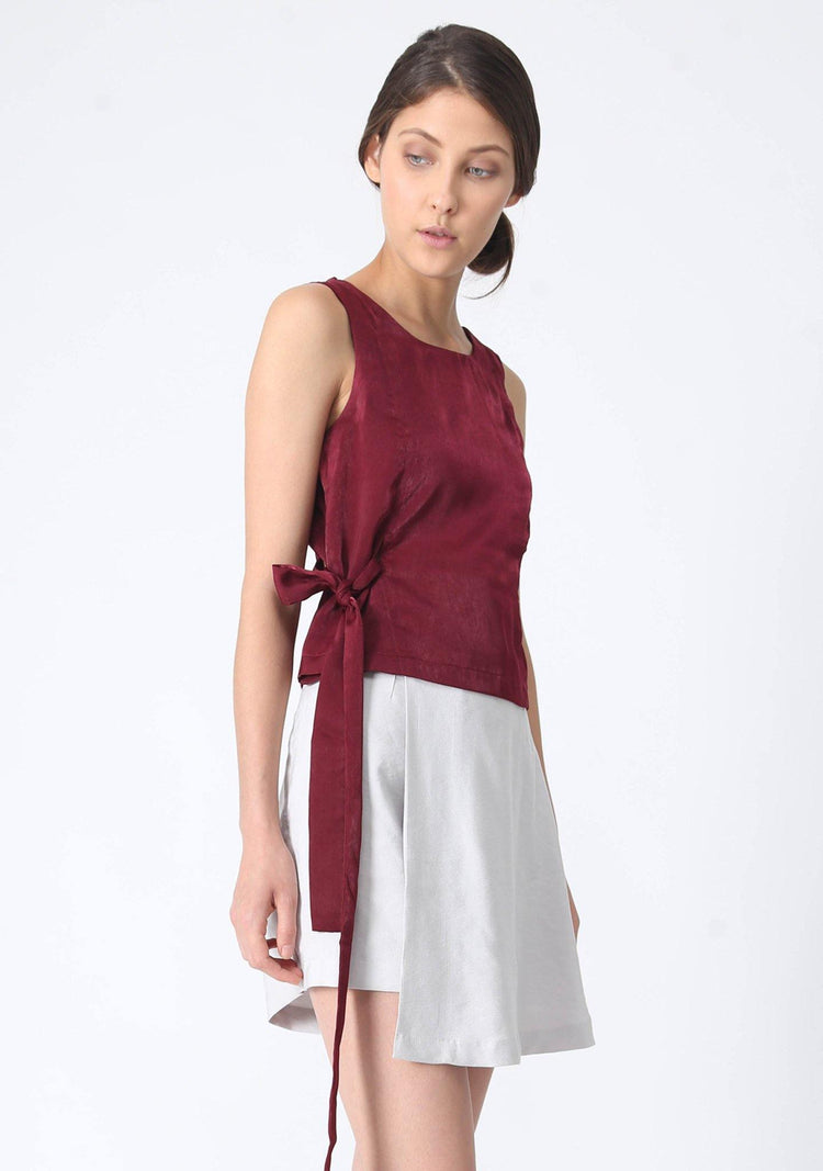 JEAN FOLD BACK TOP WITH SASH - CARMINE - SALIENT LABEL