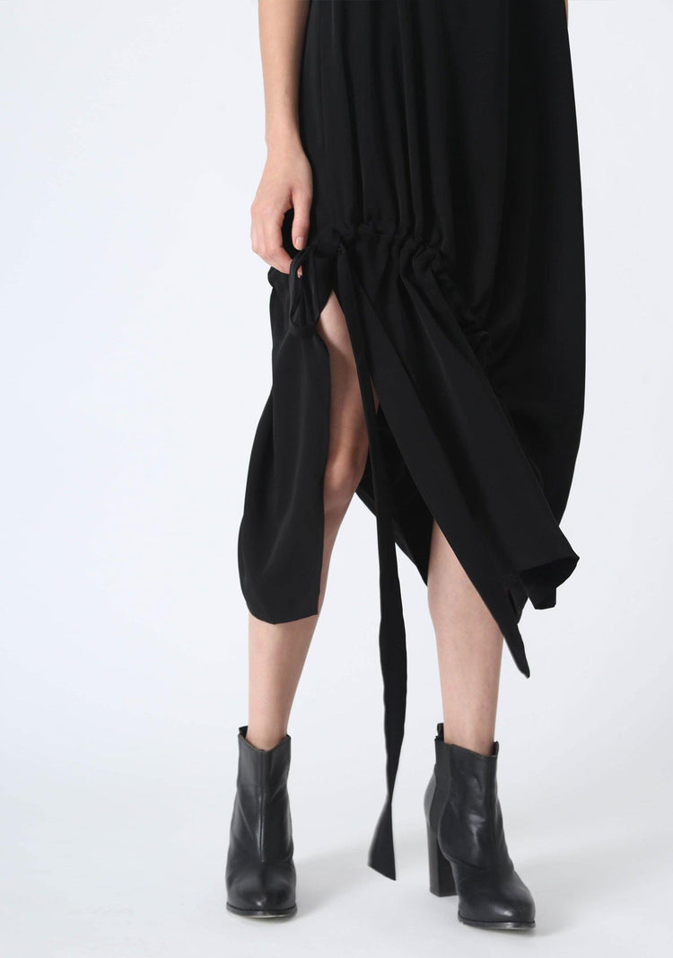 KAI MIDI DRAWSTRING DRESS - BLACK - SALIENT LABEL