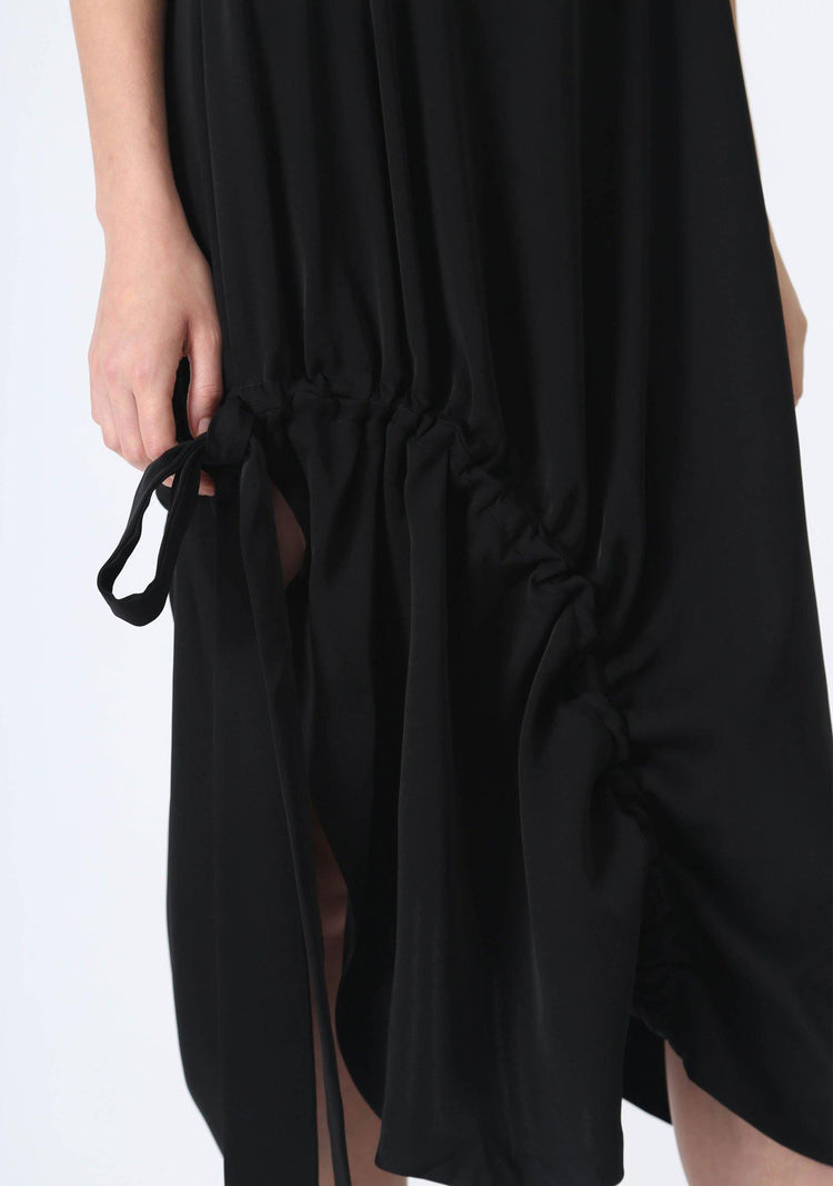 KAI MIDI DRAWSTRING DRESS - BLACK - SALIENT LABEL