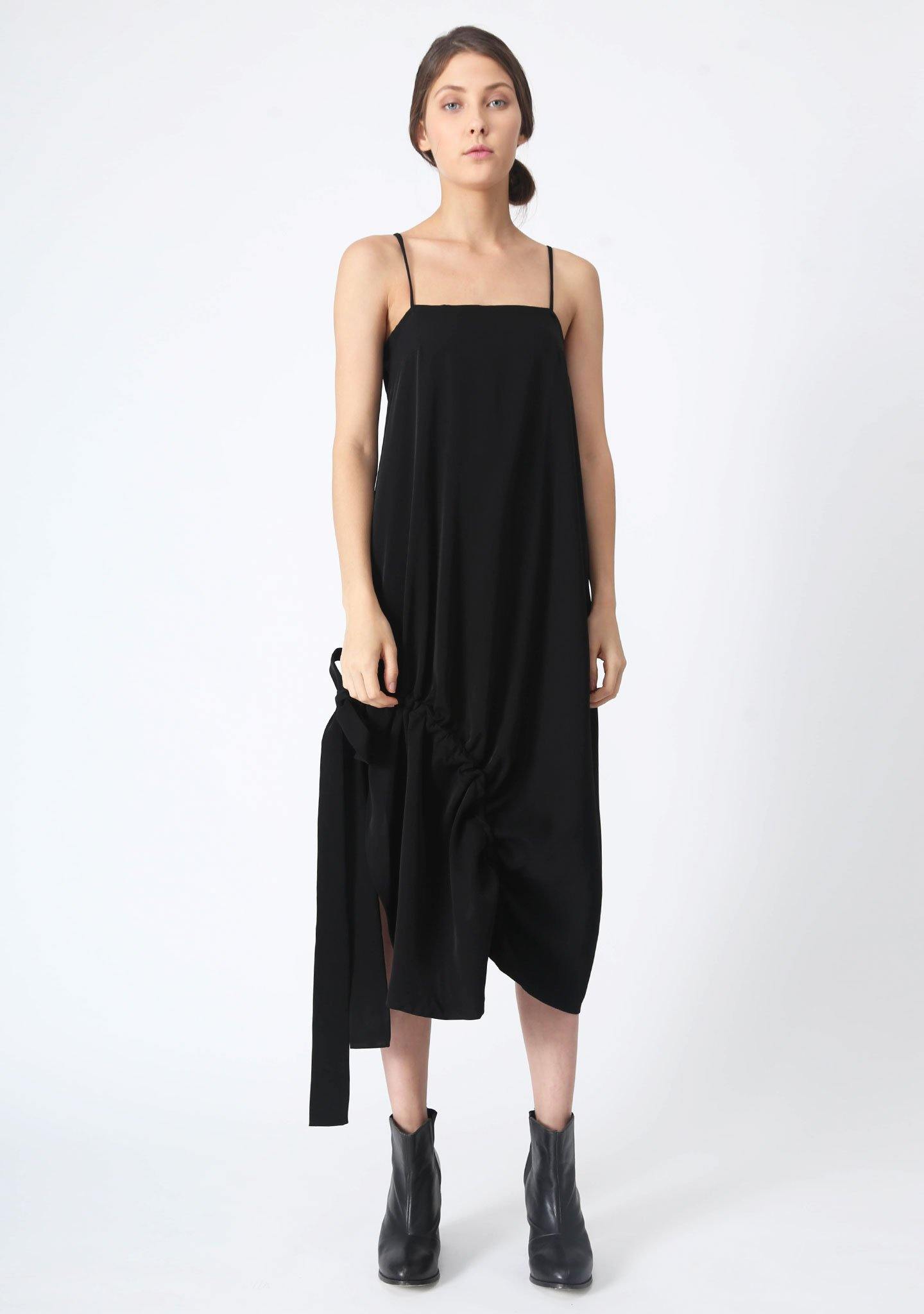 KAI MIDI DRAWSTRING DRESS - BLACK - SALIENT LABEL