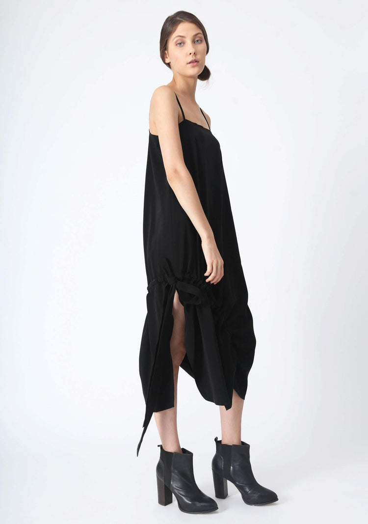 KAI MIDI DRAWSTRING DRESS - BLACK - SALIENT LABEL