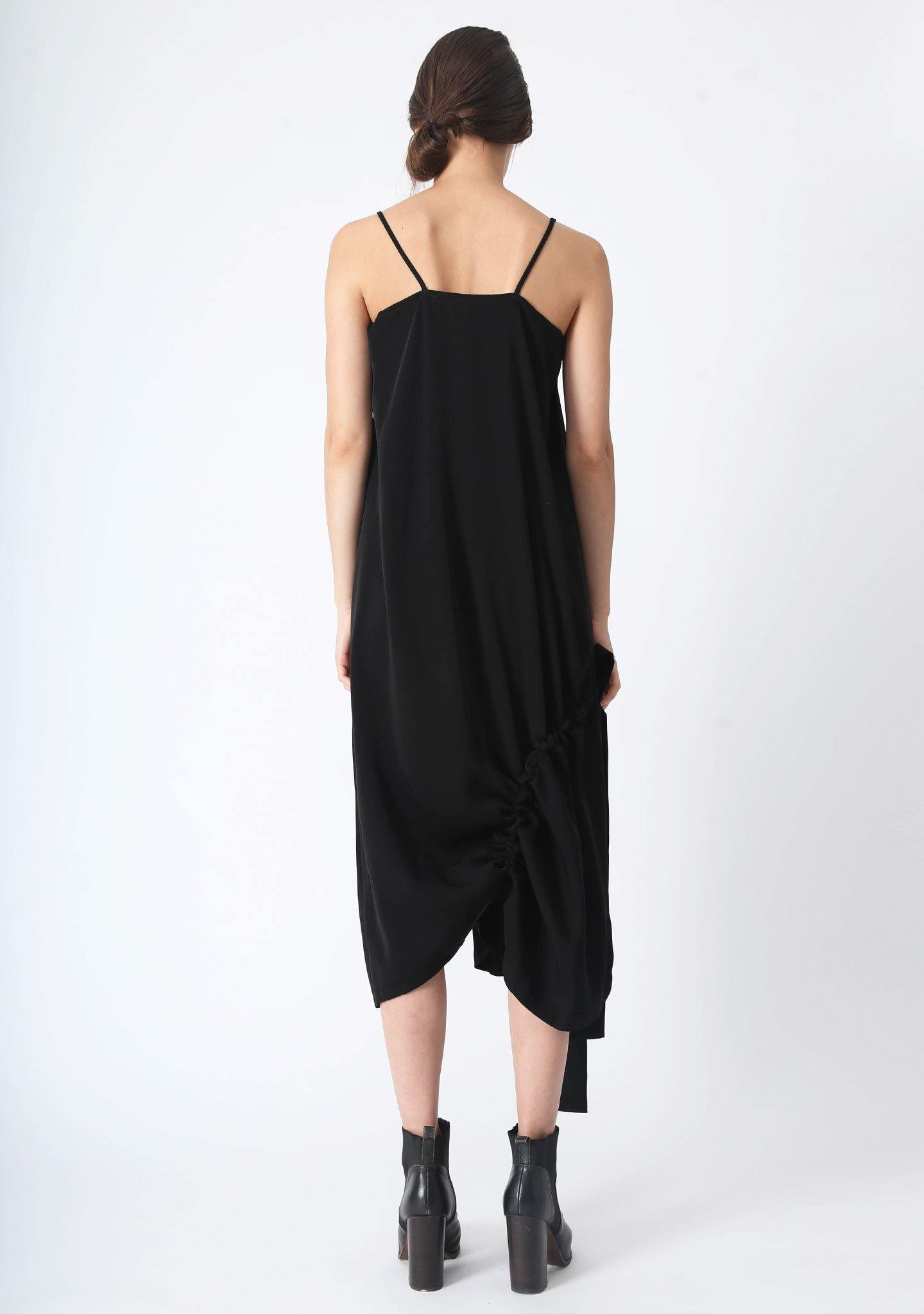 KAI MIDI DRAWSTRING DRESS - BLACK - SALIENT LABEL