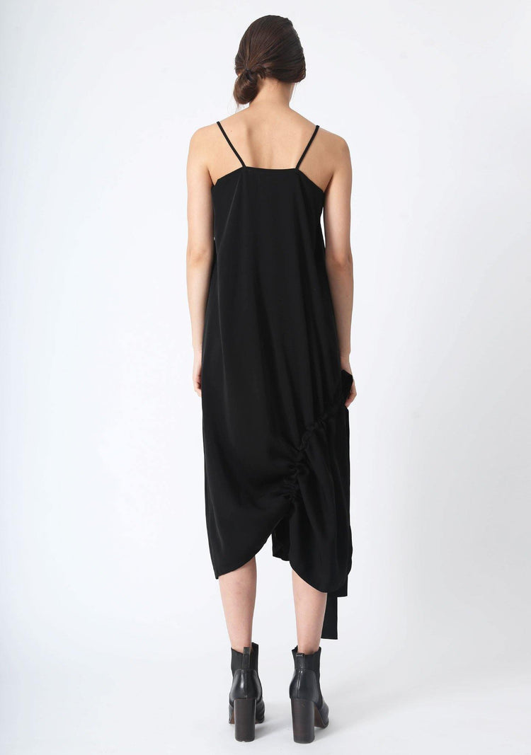 KAI MIDI DRAWSTRING DRESS - BLACK - SALIENT LABEL