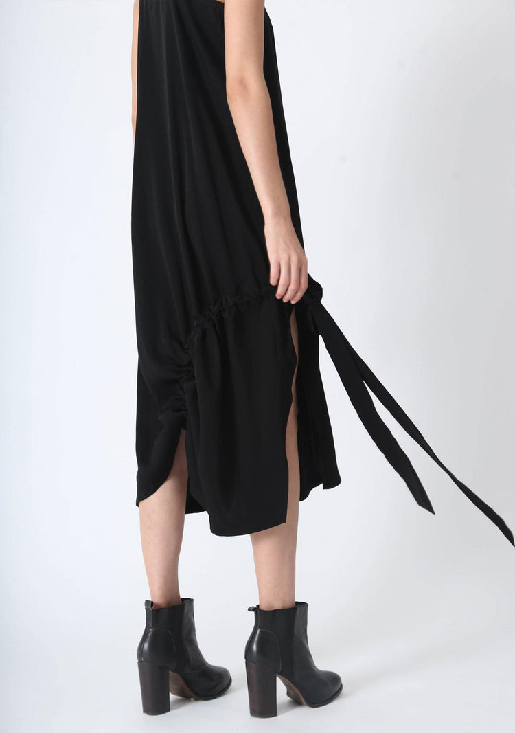 KAI MIDI DRAWSTRING DRESS - BLACK - SALIENT LABEL