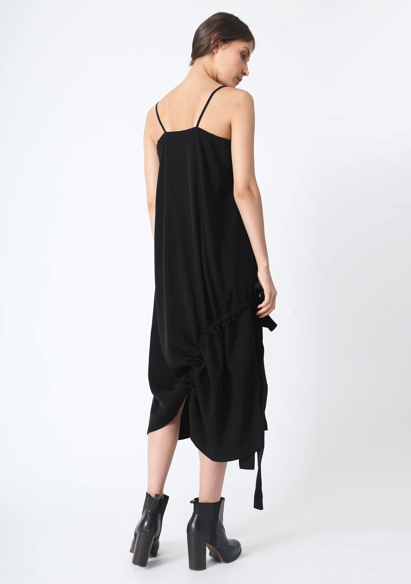 KAI MIDI DRAWSTRING DRESS - BLACK - SALIENT LABEL