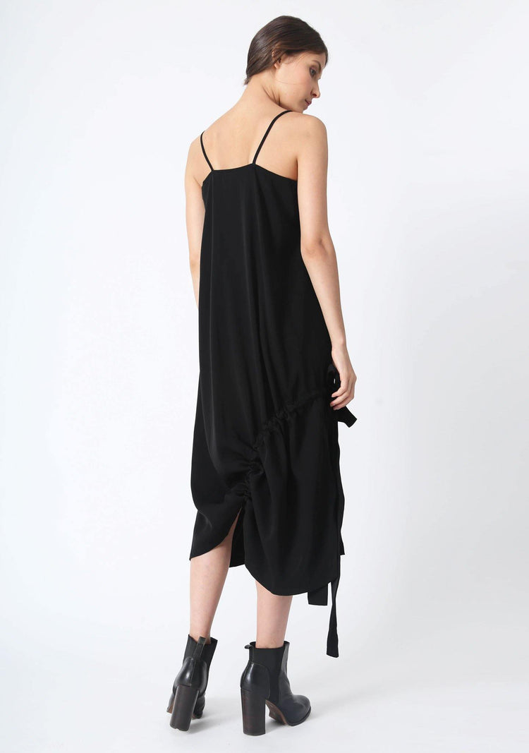 KAI MIDI DRAWSTRING DRESS - BLACK - SALIENT LABEL