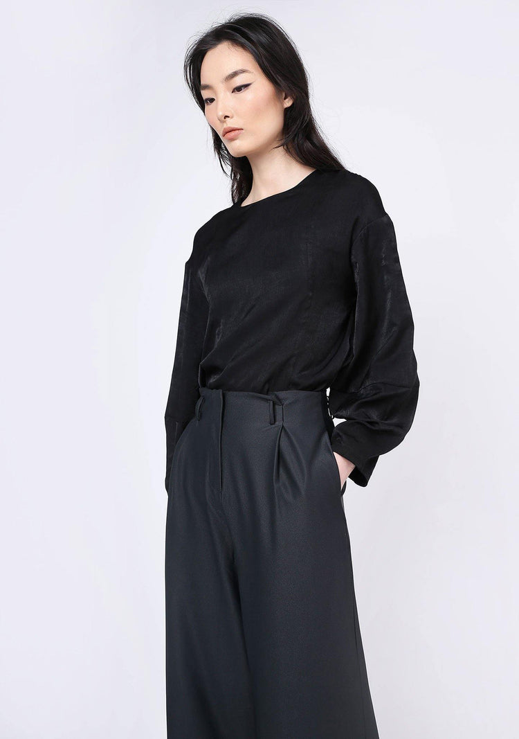 KIMBLE LANTERN SLEEVE BLOUSE - ANTHRACITE - SALIENT LABEL