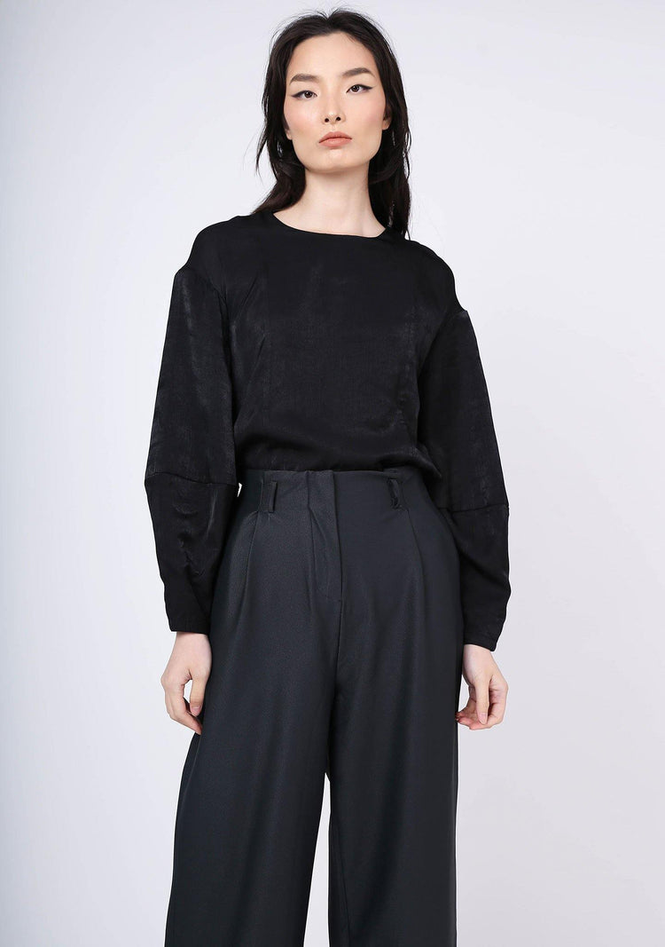 KIMBLE LANTERN SLEEVE BLOUSE - ANTHRACITE - SALIENT LABEL