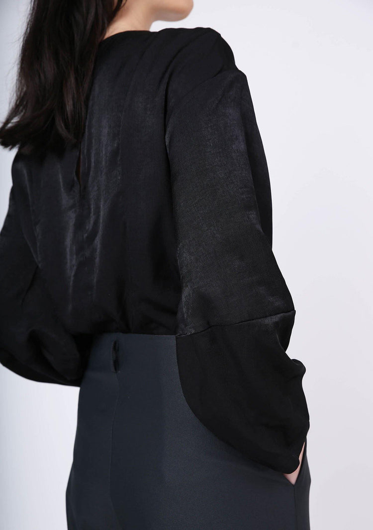 KIMBLE LANTERN SLEEVE BLOUSE - ANTHRACITE - SALIENT LABEL