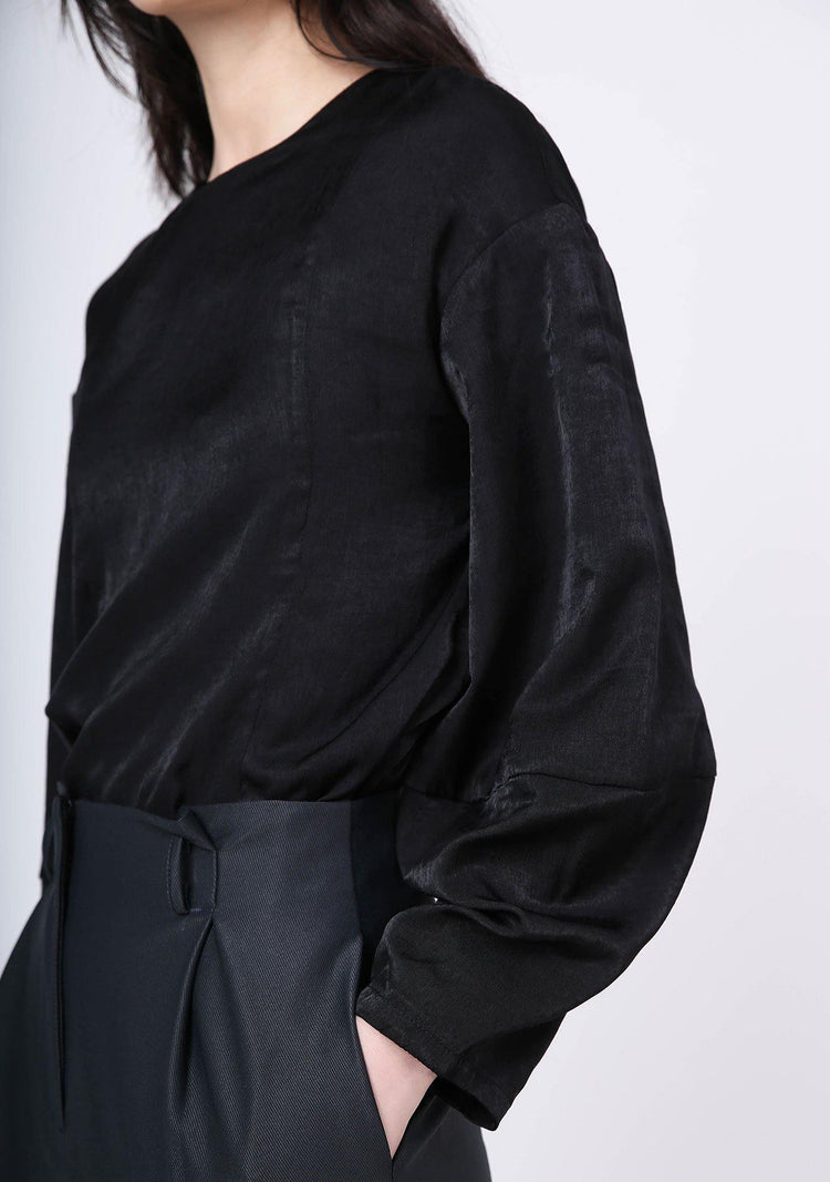 KIMBLE LANTERN SLEEVE BLOUSE - ANTHRACITE - SALIENT LABEL