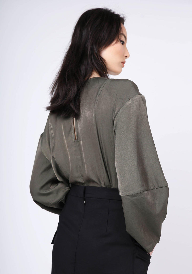 KIMBLE LANTERN SLEEVE BLOUSE - DARK OLIVINE - SALIENT LABEL