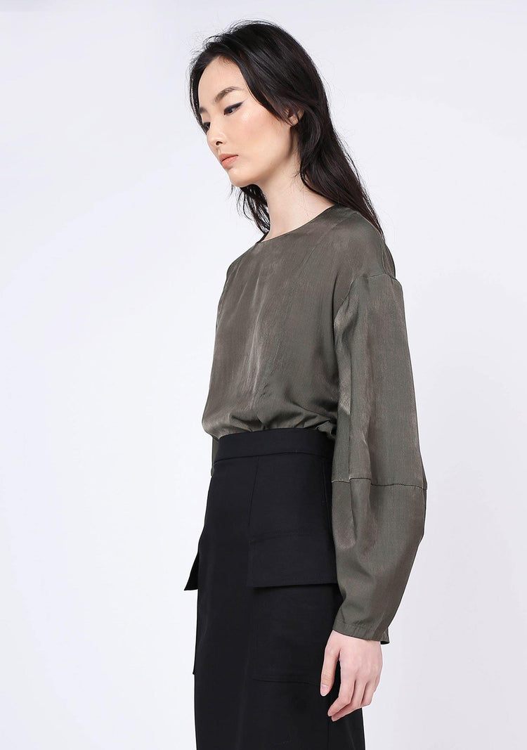 KIMBLE LANTERN SLEEVE BLOUSE - DARK OLIVINE - SALIENT LABEL