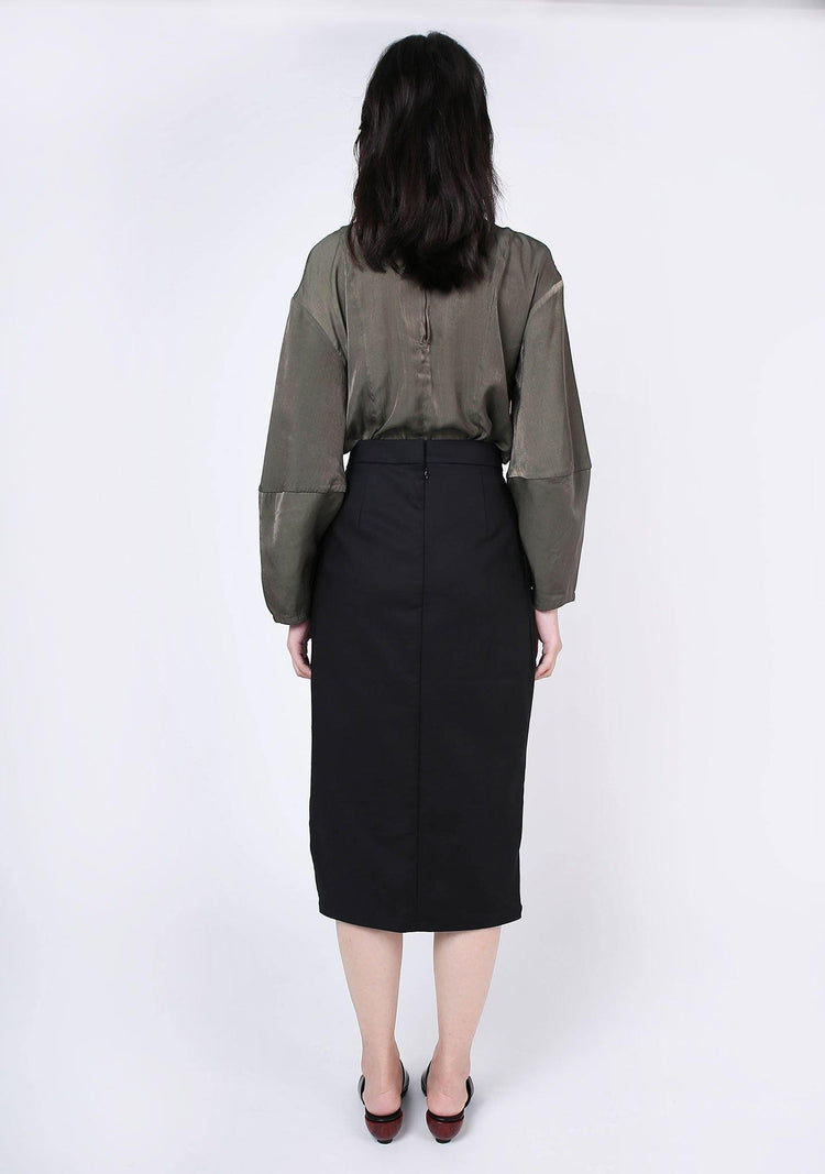 KIMBLE LANTERN SLEEVE BLOUSE - DARK OLIVINE - SALIENT LABEL