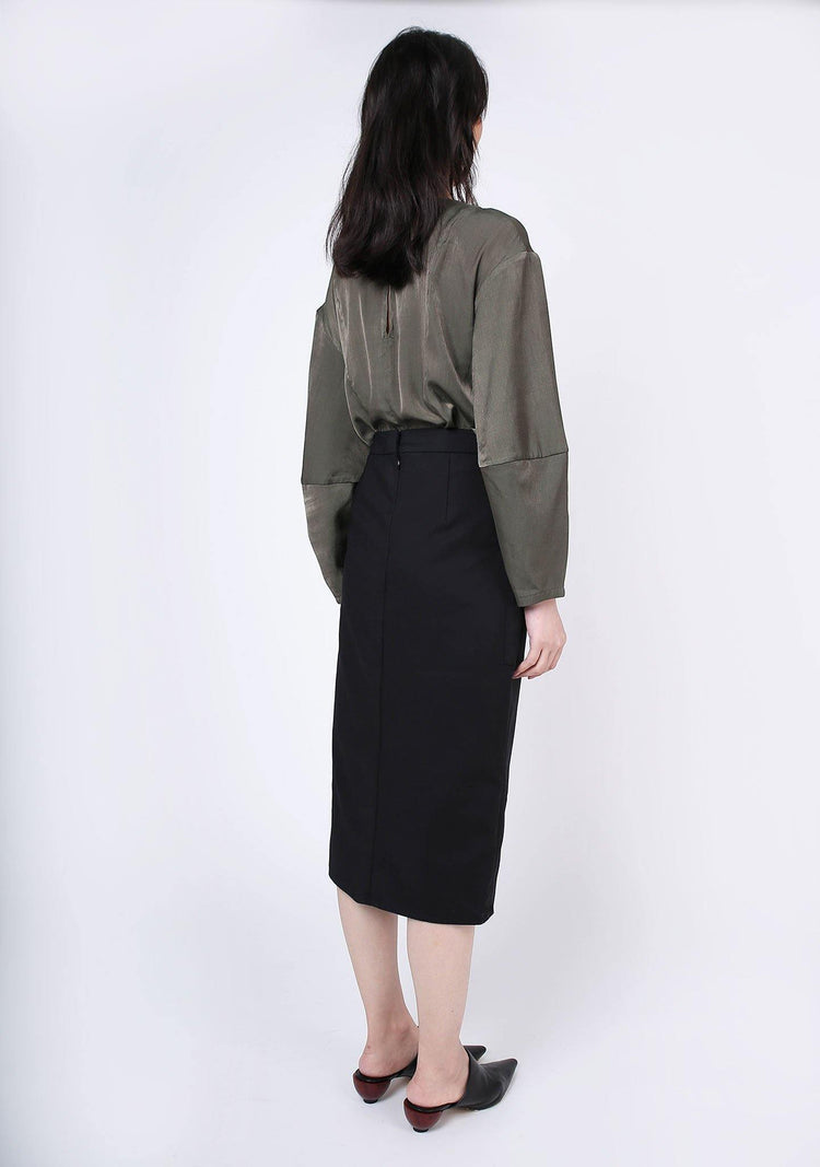 KIMBLE LANTERN SLEEVE BLOUSE - DARK OLIVINE - SALIENT LABEL
