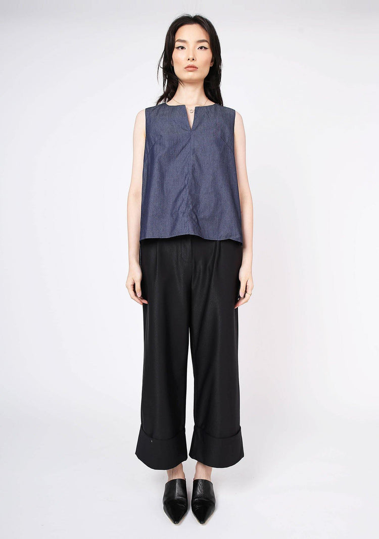Mako Slit Neckline Tencel Top - Indigo - SALIENT LABEL