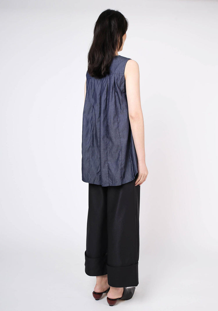 Mako Slit Neckline Tencel Top - Indigo - SALIENT LABEL