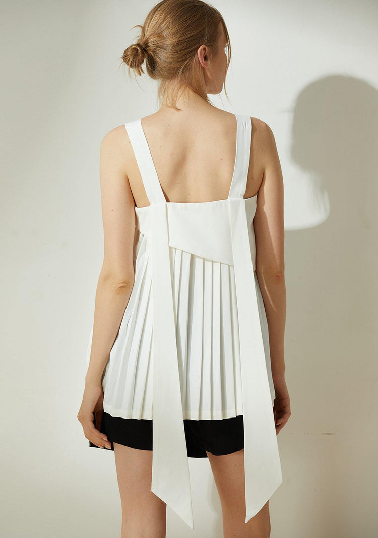 Mizuki Pleated Long Strap Top in White - SALIENT LABEL