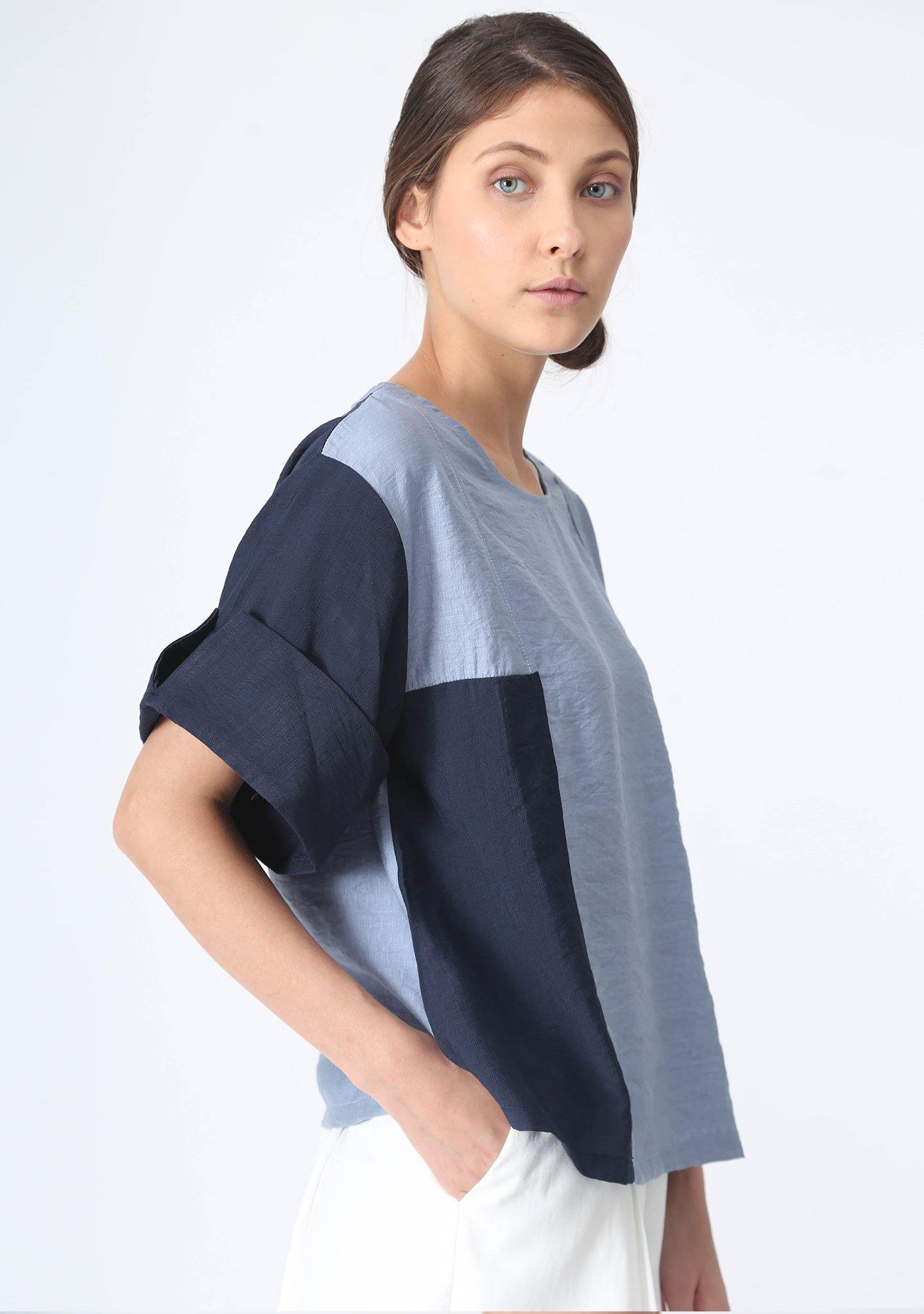 AT EASE SOFT RAYON BLEND BOXY BLOUSE - SALIENT LABEL
