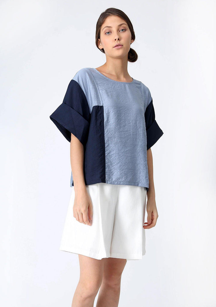 AT EASE SOFT RAYON BLEND BOXY BLOUSE - SALIENT LABEL