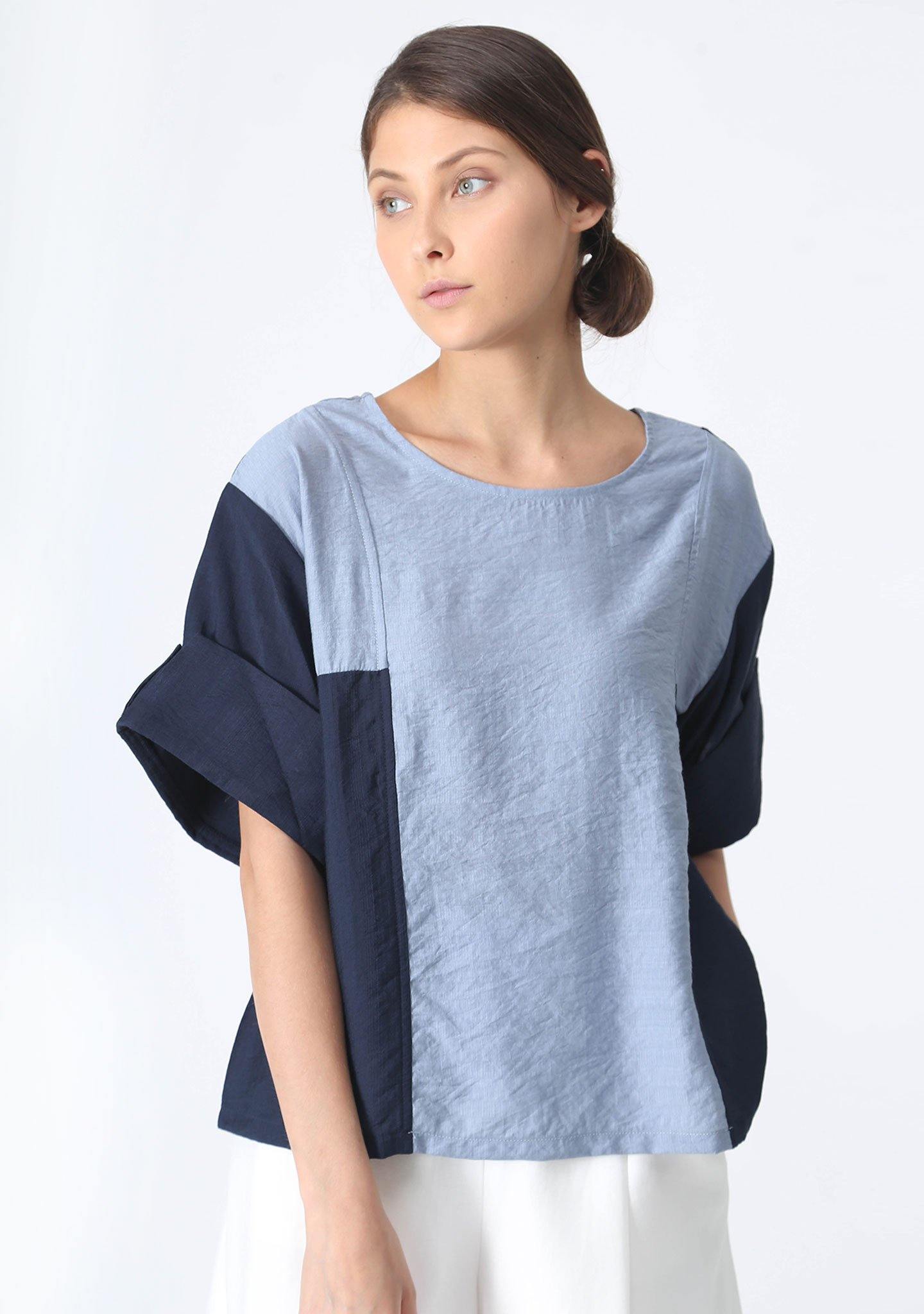 AT EASE SOFT RAYON BLEND BOXY BLOUSE - SALIENT LABEL