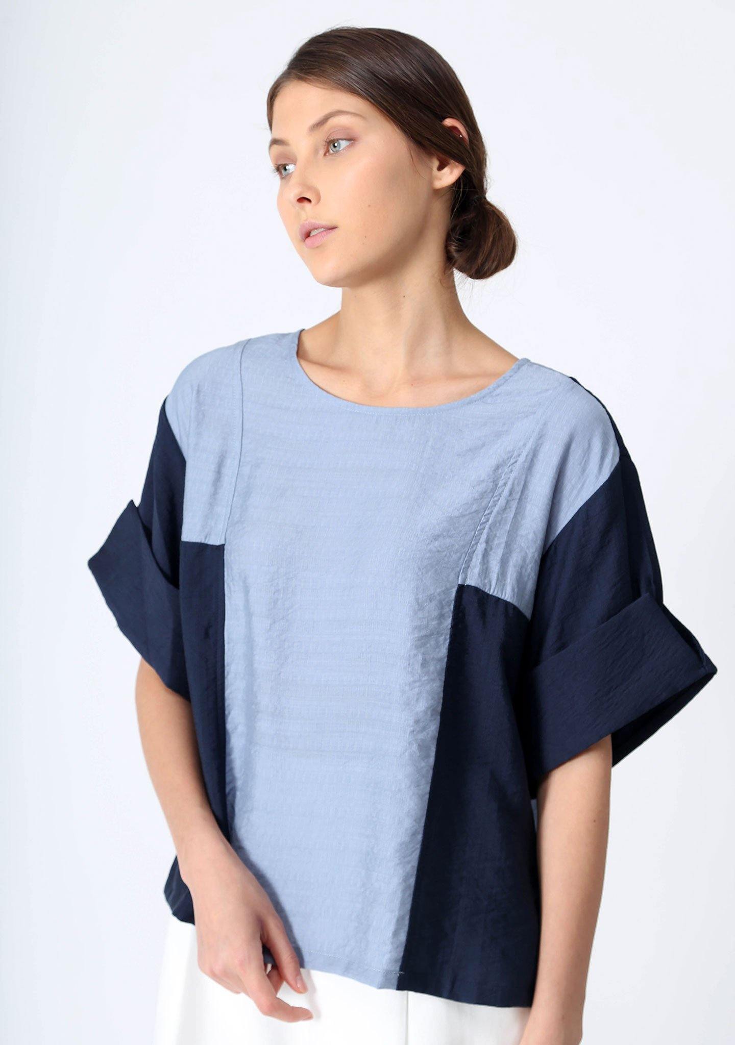 AT EASE SOFT RAYON BLEND BOXY BLOUSE - SALIENT LABEL