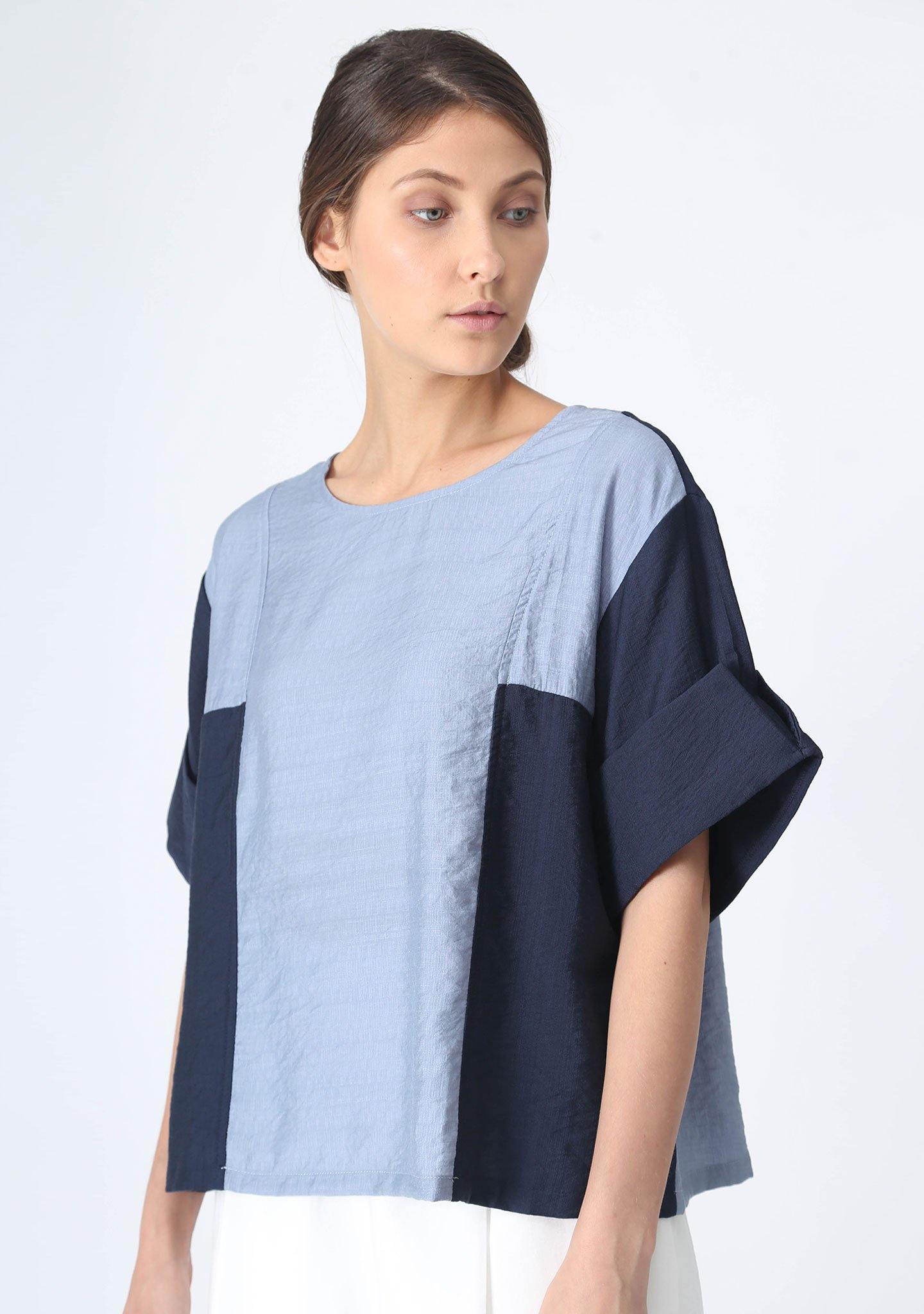 AT EASE SOFT RAYON BLEND BOXY BLOUSE - SALIENT LABEL
