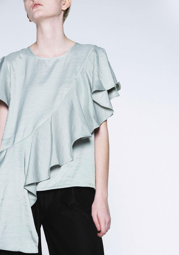 OPHELIA RUFFLE TOP - GREEN LILY - SALIENT LABEL
