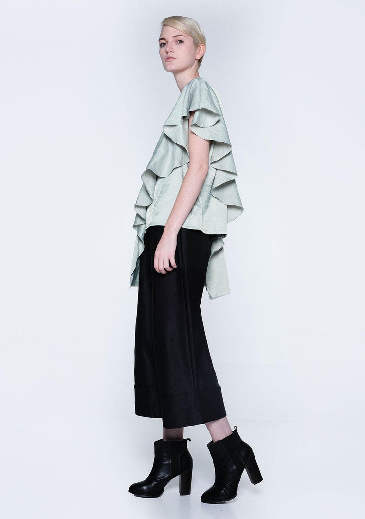 OPHELIA RUFFLE TOP - GREEN LILY - SALIENT LABEL