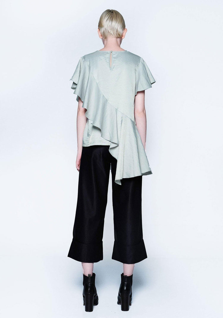 OPHELIA RUFFLE TOP - GREEN LILY - SALIENT LABEL