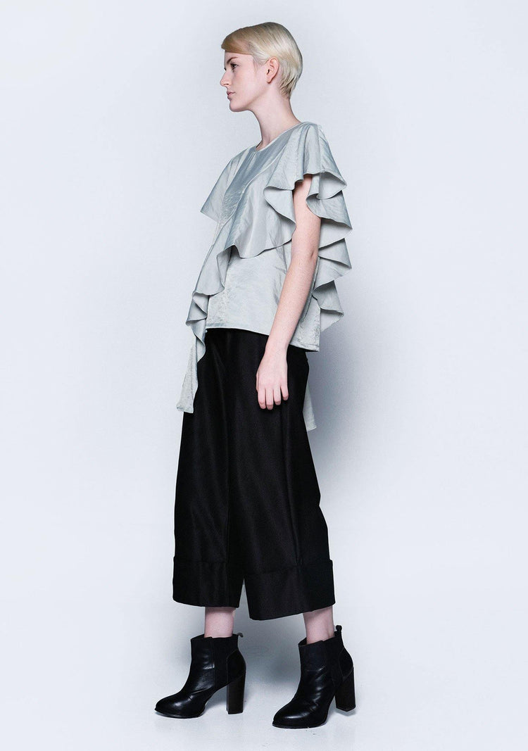 OPHELIA RUFFLE TOP - GREEN LILY - SALIENT LABEL
