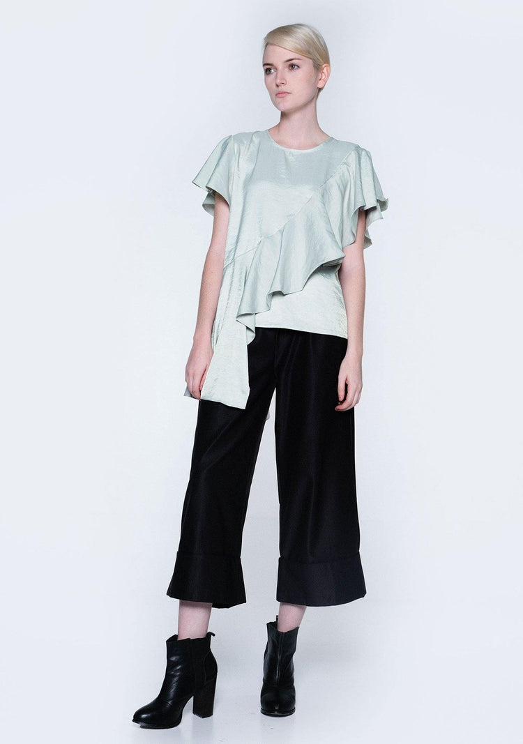 OPHELIA RUFFLE TOP - GREEN LILY - SALIENT LABEL
