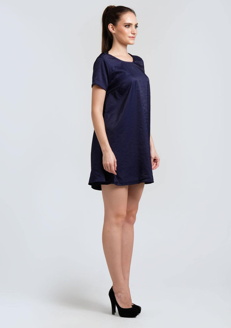 PASCALE COWL BACK SHORT DRESS - PRUSSIAN - SALIENT LABEL