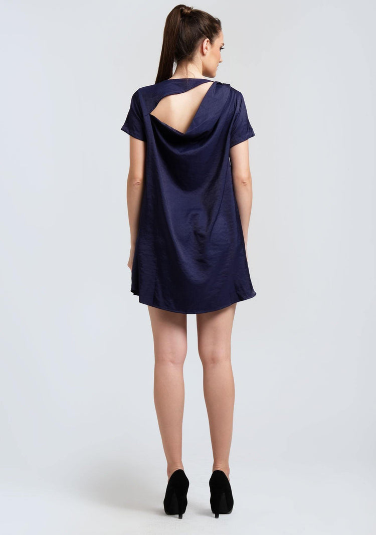PASCALE COWL BACK SHORT DRESS - PRUSSIAN - SALIENT LABEL